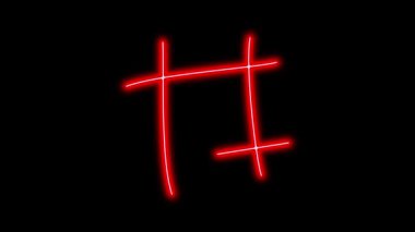 Siyah arkaplanda farklı neon ışıklı grafik işaretleri olan video animasyon seti. 4k çözünürlüğü.