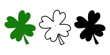 Dört yaprak iyi şanslar yonca düz simge seti. 