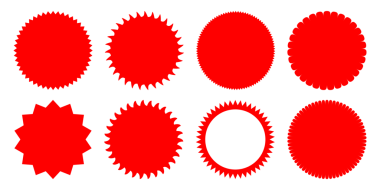 Etiketler, indirim, fiyat veya satış etiketleri için kırmızı yıldız patlaması etiketleri kümesi. 