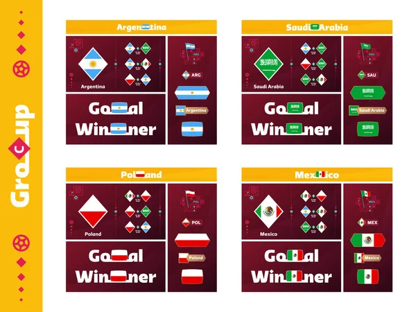 Fotbal 2022 Cup Group Argentina Poland Saudi Arabia Mexico Design — Stockový vektor