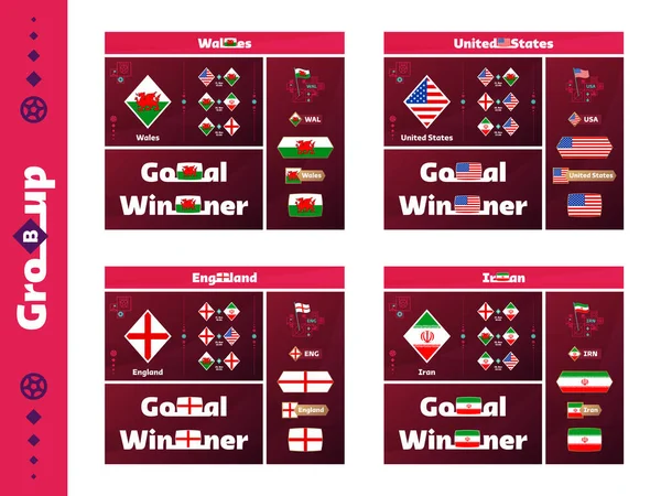 Futebol 2022 Cup Group Wales Estados Unidos Inglaterra Iran Design —  Vetores de Stock
