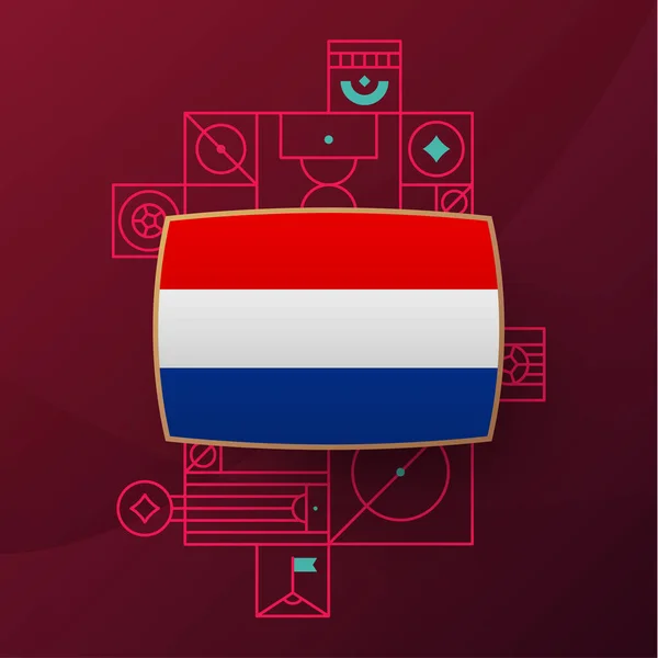 Niederländische Flagge Für Fußballweltmeisterschaft 2022 Isolierte Nationalmannschaftsfahne Mit Geometrischen Elementen — Stockvektor