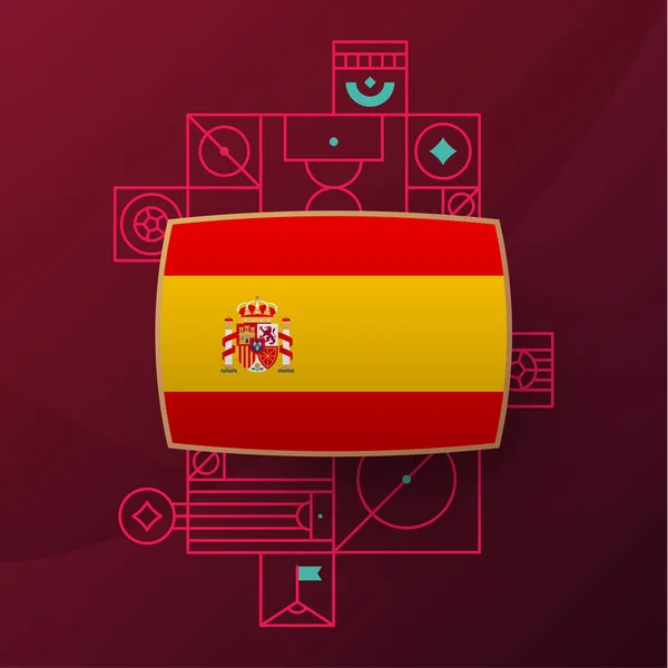 2022年世界杯足球赛的西班牙国旗 2022年足球或足球矢量图形的几何元素孤立的国家代表队旗 — 图库矢量图片