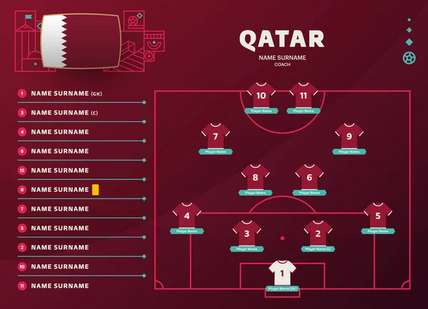 Katar Line Svět Fotbal Turnaj Závěrečná Fáze Vektorové Ilustrace Country — Stockový vektor