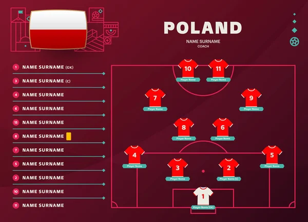 Poland Line Svět Fotbal 2022 Turnaj Závěrečná Fáze Vektorové Ilustrace — Stockový vektor
