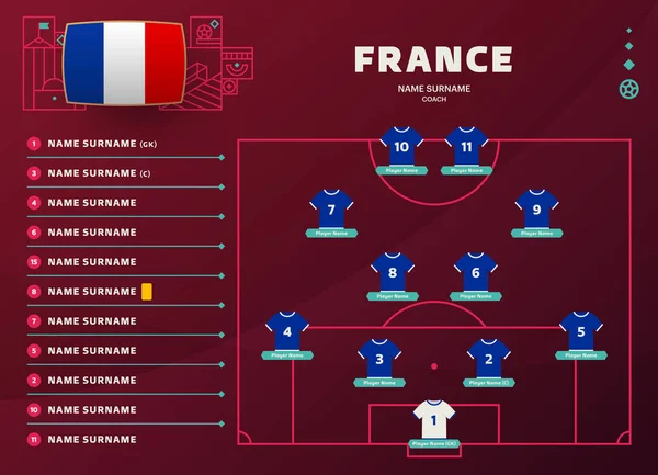 France Line World Futebol 2022 Torneio Fase Final Ilustração Vetorial — Vetor de Stock
