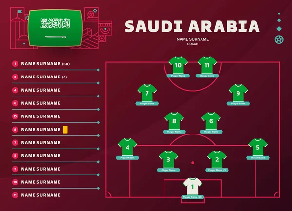 Saudská Arábie Line Svět Fotbal 2022 Turnaj Závěrečná Fáze Vektorové — Stockový vektor