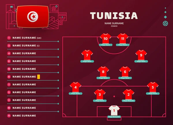 Tunisia Line Svět Fotbal 2022 Turnaj Závěrečná Fáze Vektorové Ilustrace — Stockový vektor