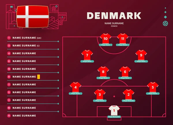 Denmark Line Svět Fotbal 2022 Turnaj Závěrečná Fáze Vektorové Ilustrace — Stockový vektor