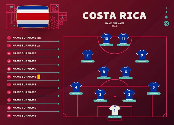 Costa Rica Line Mundial Fútbol 2022 Torneo Etapa Final Vector — Archivo Imágenes Vectoriales