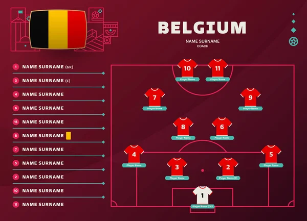 Belgium Line Mundial Fútbol 2022 Torneo Etapa Final Vector Ilustración — Archivo Imágenes Vectoriales