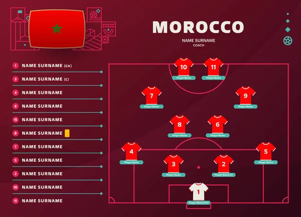 Morocco Line Svět Fotbal 2022 Turnaj Závěrečná Fáze Vektorové Ilustrace — Stockový vektor