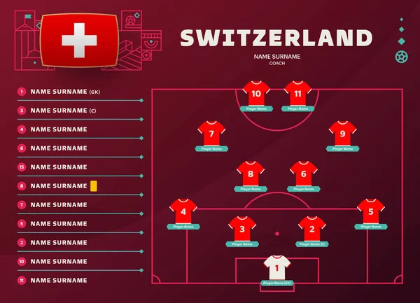 Suíça Line Mundo Futebol 2022 Torneio Fase Final Vetor Ilustração —  Vetores de Stock