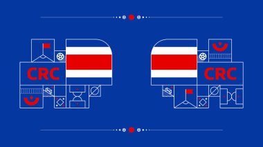 2022 futbol kupası turnuvası için Costa rica bayrağı. 2022 futbol veya futbol vektörü illüstrasyonu için geometrik elementlere sahip izole edilmiş ulusal takım bayrağı.