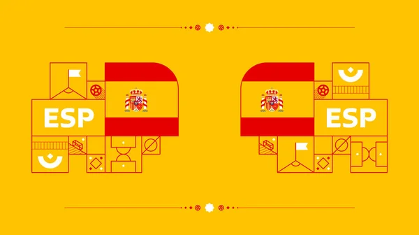 Spaniens Fahne Für Das Fußballpokalturnier 2022 Isolierte Nationalmannschaftsfahne Mit Geometrischen — Stockvektor