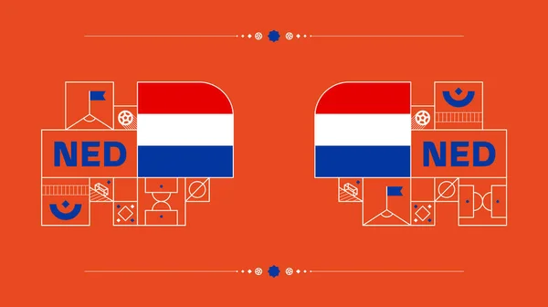 2022年サッカーカップのオランダ代表 サッカーやサッカーのための幾何学的な要素を持つ孤立したナショナルチームフラグベクトルイラスト — ストックベクタ