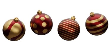Noel 'de izole edilmiş kırmızı altın renkli, değerli bir top 3D çizim. Mutlu yıllar Noel 'in 3D görüntüsü..