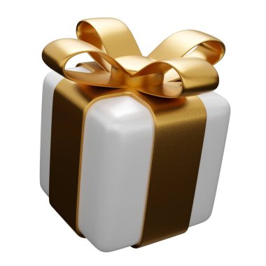 3 boyutlu izole edilmiş hediye kutusu. Altın kurdeleli gerçekçi beyaz kağıt hediye kutusu. Soyut tatil, doğum günü ya da düğün hediyesi ya da sürpriz kavramı. 3d yüksek kalite izole edilmiş görüntüleyici.