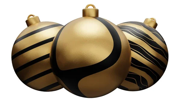 クリスマスは黒の黄金の豪華な泡のボールの3Dレンダリングイラストを隔離しました クリスマス休暇の幸せな新年3Dレンダリングイメージ — ストック写真
