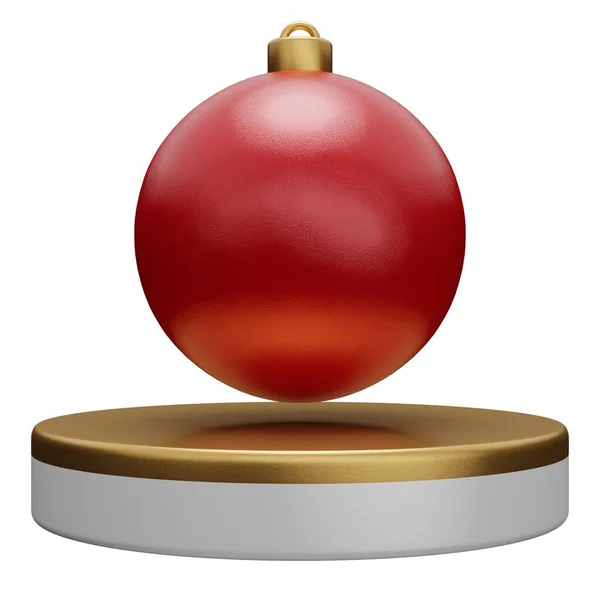 Noel Münzevi Podyumu Ürün Sergisi Için Kırmızı Altından Bir Top — Stok fotoğraf
