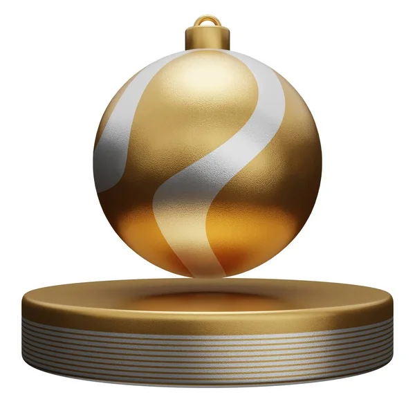 クリスマスはプロダクト表示のための黄金のバブルボールと表彰台を隔離しました 3Dレンダリング — ストック写真