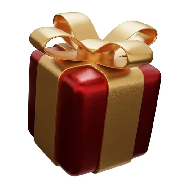 3D渲染孤立的礼品盒 现实的白纸礼品盒 配有金色缎带蝴蝶结 抽象假日 生日或结婚礼物或惊喜的概念 3D高质量的隔离渲染 — 图库照片