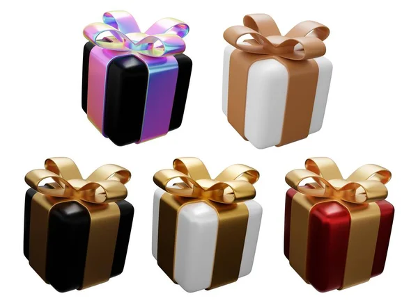 Rendern Isolierte Geschenkbox Set Realistische Geschenkschachtel Aus Weißem Papier Mit — Stockfoto