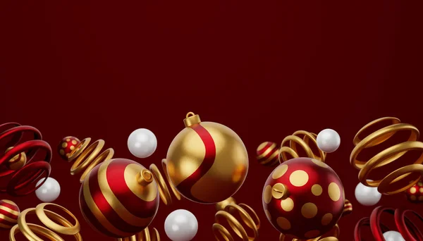 Natal Isolado Bola Bugiganga Dourada Vermelha Renderizar Ilustração Feliz Ano — Fotografia de Stock