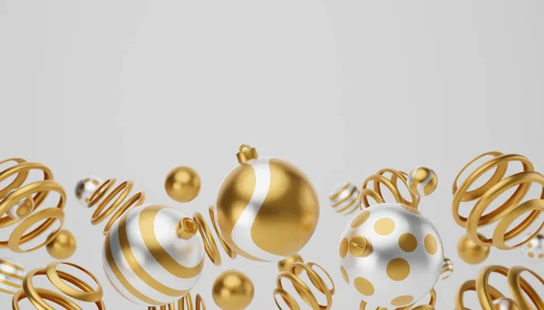 stock image Christmas isolated white golden bauble ball 3d render illustration. Happy new year 3d render image of christmas holiday..