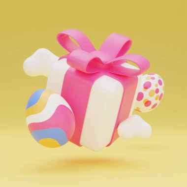 easter egg gift box levitation 3d illustration.