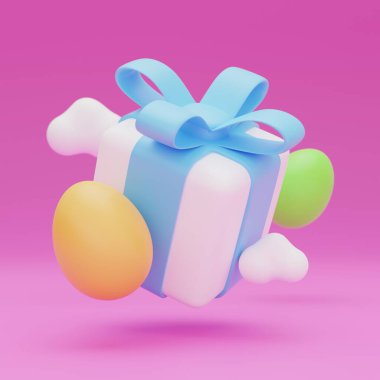 easter egg gift box levitation 3d illustration.