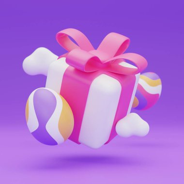 easter egg gift box levitation 3d illustration.