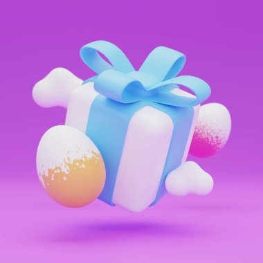 easter egg gift box levitation 3d illustration.