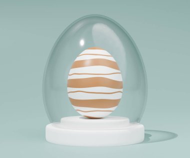 glass easter egg on podium 3d render.