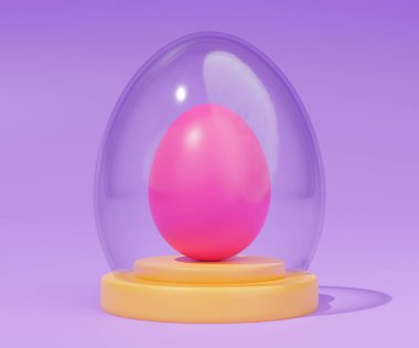 glass easter egg on podium 3d render.