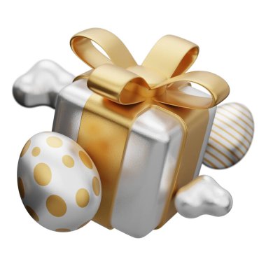 easter gold egg gift box levitation 3d illustration.