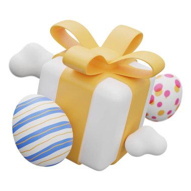 easter egg gift box levitation 3d illustration.
