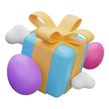 easter egg gift box levitation 3d illustration.