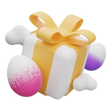 easter egg gift box levitation 3d illustration.