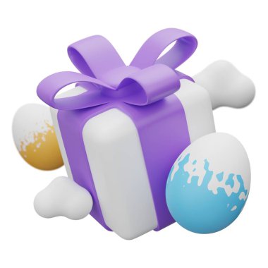 easter egg gift box levitation 3d illustration.