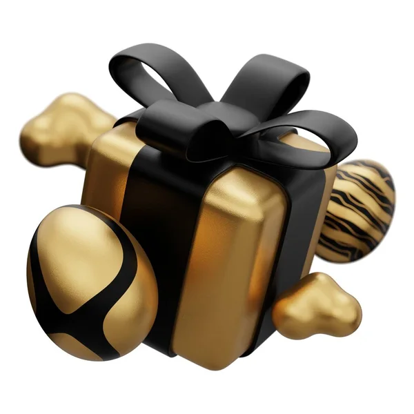 Пасхальное Золото Яйцо Левитация Коробка Подарка Иллюстрация — стоковое фото