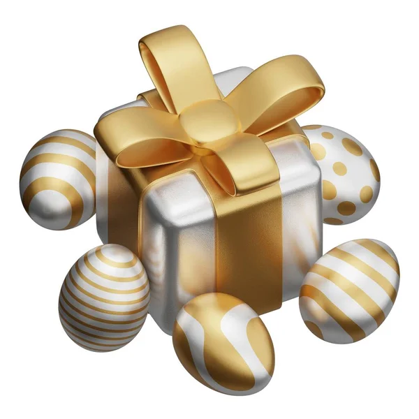 Easter Gold Egg Gift Box Isometric Illustration — Stockfoto