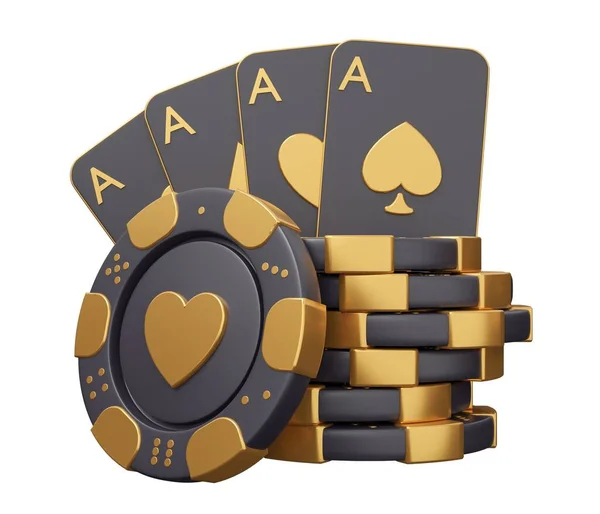 Casino Poker Oro Renderizar Mínima Ilustración Juego Creativo — Foto de Stock