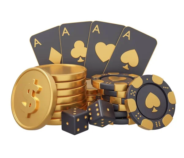 Casino Poker Ouro Render Mínimo Criativo Jogos Azar Ilustração — Fotografia de Stock