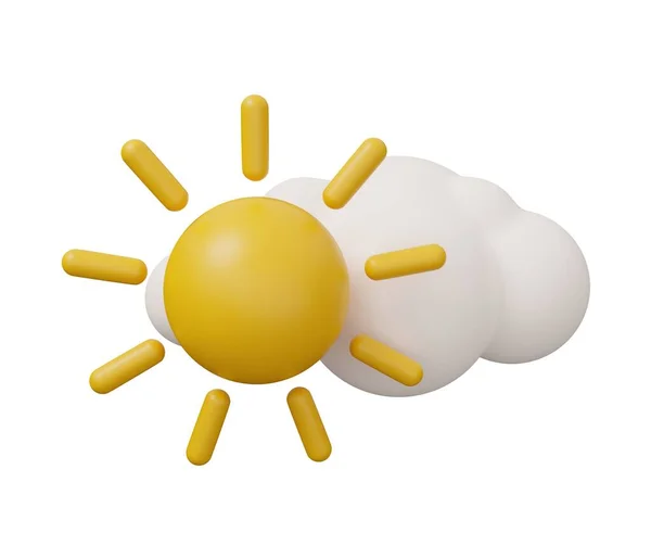 太阳云3D天气 孤立的最小3D渲染插图在卡通流行风格 — 图库照片