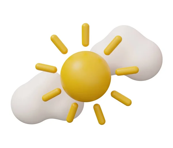 Sol Moln Väder Isolerad Minimal Render Illustration Tecknad Trendig Stil — Stockfoto