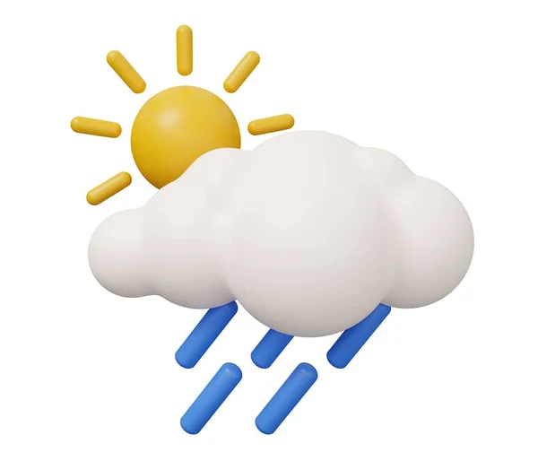Sol Regn Moln Väder Isolerad Minimal Render Illustration Tecknad Trendig — Stockfoto