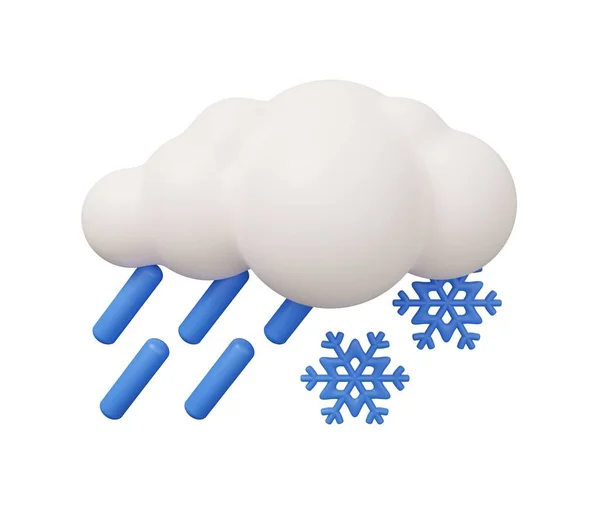 雨雪雲3D天気 漫画のトレンディーなスタイルで孤立最小3Dレンダリングイラスト — ストック写真