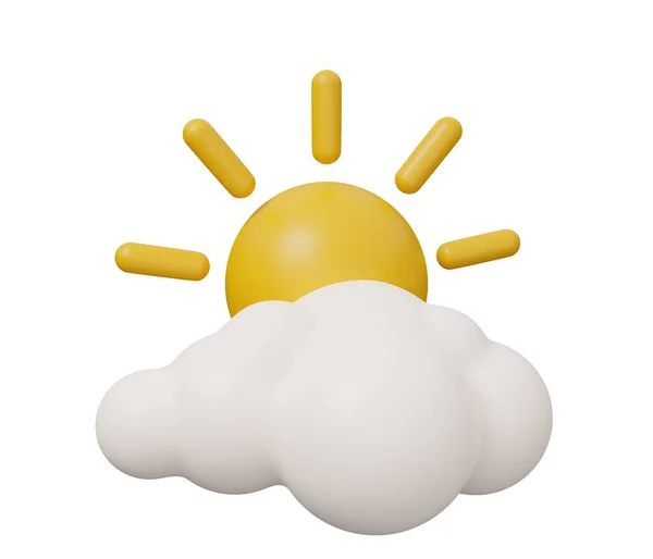 太陽雲3D天気 漫画のトレンディーなスタイルで孤立最小3Dレンダリングイラスト — ストック写真