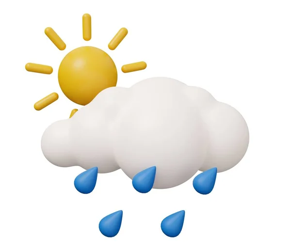 Słońce Deszcz Chmura Pogoda Odizolowany Minimalny Renderowania Ilustracji Kreskówki Modny — Zdjęcie stockowe